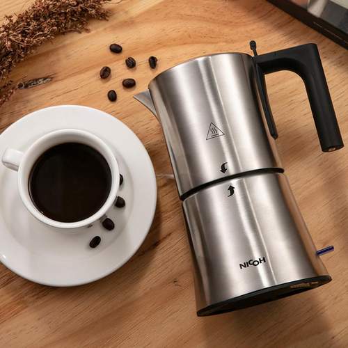 NICOH电动摩卡壶不锈钢全自动断电防干烧办公室插电煮意式咖啡机 - 图0
