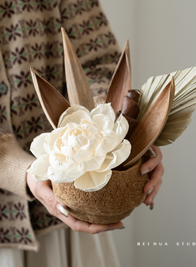 新中式诧寂风玄关酒柜收纳精油摆件电视柜书柜售楼处艺术软装饰品