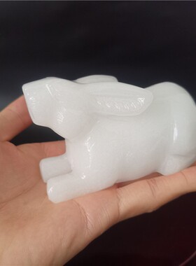 L手把件玉石头十二生肖小动物鼠小摆件全套白色玉石把件礼物工i.