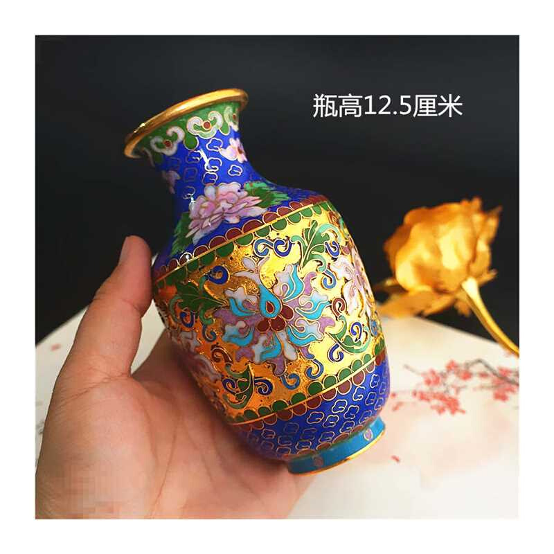 老货古风景泰蓝花瓶老瓶铜胎掐丝瓶子摆件装饰品手工艺品 - 图3