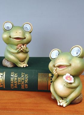 可爱动物夜灯树脂摆件房间太阳能宿舍青蛙感应节能小孩床头灯卡通