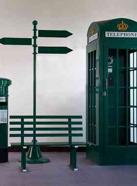 铁艺电话亭邮筒摆件大厅售楼落地场景展厅陈列装饰商场DP布置道具