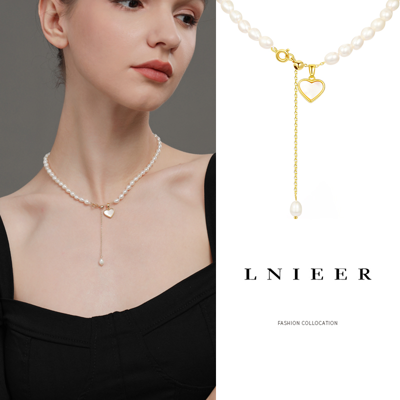 LNIEER爱心天然珍珠项链女巴洛克锁骨链颈链轻奢小众贝母脖子配饰-图0