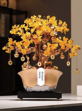 发财树聚宝盆摆件招财聚财客厅装饰店铺收银台工艺品乔迁开业礼物