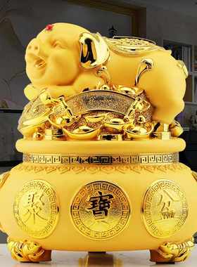 金猪摆件招财聚宝盆大存钱罐创意客厅办公室装饰品店商铺开业礼物