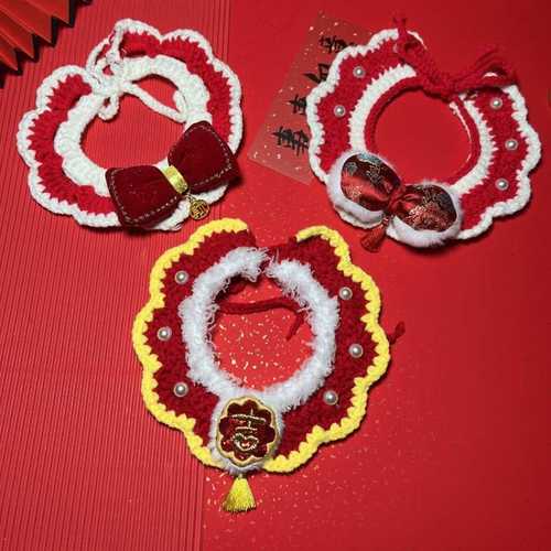 猫咪新年项圈过年喜庆春节宠物福字围巾新年围脖猫狗衣服小猫围兜 - 图0