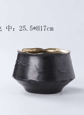 现代简约黑白内金陶瓷花瓶花盆摆件家居客厅餐桌插花器果盘装饰品