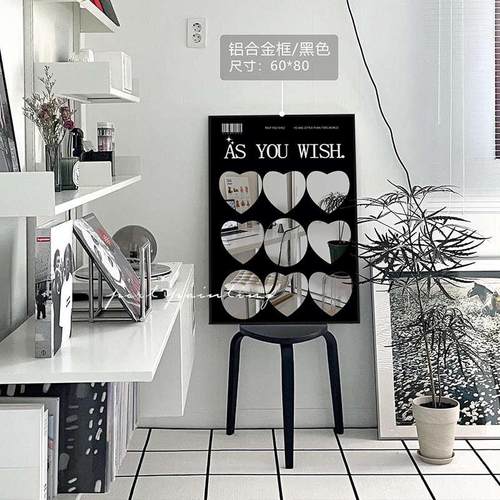 港画镜子装饰画卧室梳妆台简约艺术画轻奢高级感装饰客厅黑白画 - 图0