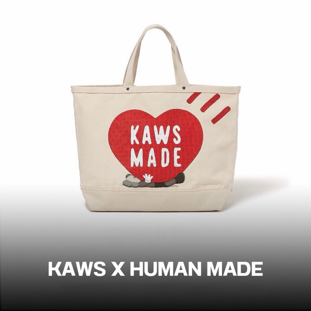 กระเป๋าผ้าแคนวาสทรงหัวใจ งานแฮนด์เมด คอลเลกชันร่วม KAWS ลายตุ๊กตา กระเป๋าช้อปปิ้ง ความจุใหญ่ กระเป๋าถือสำหรับเดินทาง