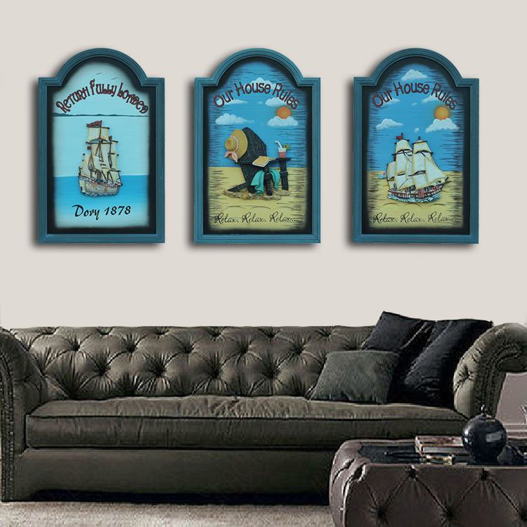 地中海风格树脂海鸟浮雕画创意装饰画餐厅沙滩椅壁挂画框画迈瑞恩 - 图0