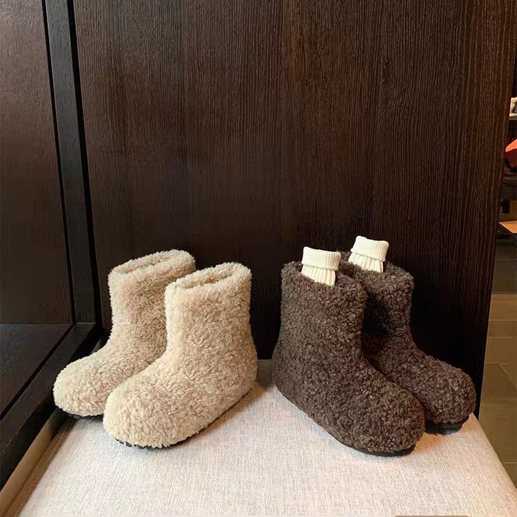 รุ่นหนังนุ่ม ~ รองเท้าผ้าฝ้าย Birkenstock หนาและอบอุ่น ความสูงด้านในเพิ่มขึ้น 5 ซม. พร้อมลายลูกเต๋าเล็กๆ แบบขนแกะ รองเท้าบูทหิมะผู้หญิง