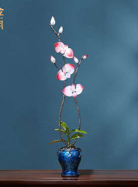 《兰花》黄铜摆件工艺品铜器新中式家居客厅壁龛玄关细长竖高装饰