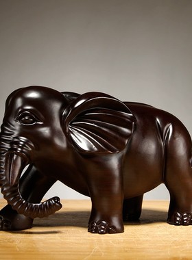 黑檀实木质大象雕刻摆件大号一对家居电视柜办公室装饰红木工艺品