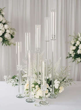 透明单头烛台法式水晶玻璃蜡烛台婚庆装饰路引浪漫烛光高级感烛台