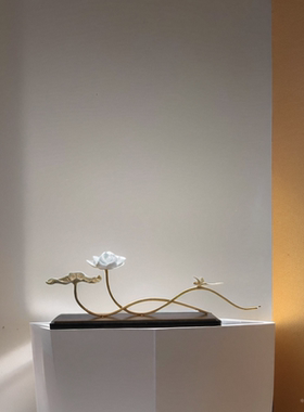 新中式铁艺陶瓷荷花摆件客厅酒柜玄关电视柜高级感酒店禅意装饰品