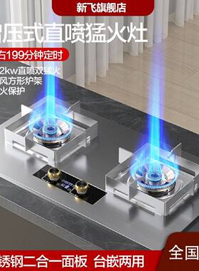 新飞正品猛火家用双灶直喷天然气液化气定时聚能大火力全铜煤气灶
