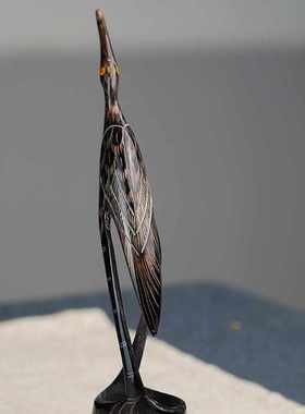 邱峰邱师傅竹木真牛角雕刻仙鹤鸟牛角鸟工艺品玄关装饰白鹤鸟摆件