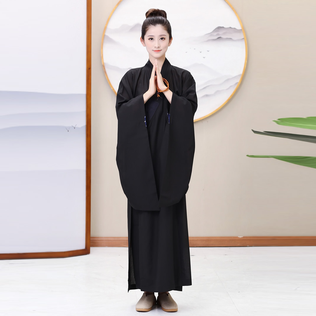 僧服海青居士服男高档台麻不透明海清黄黑咖啡色禅修服女春夏秋季_虎窝淘