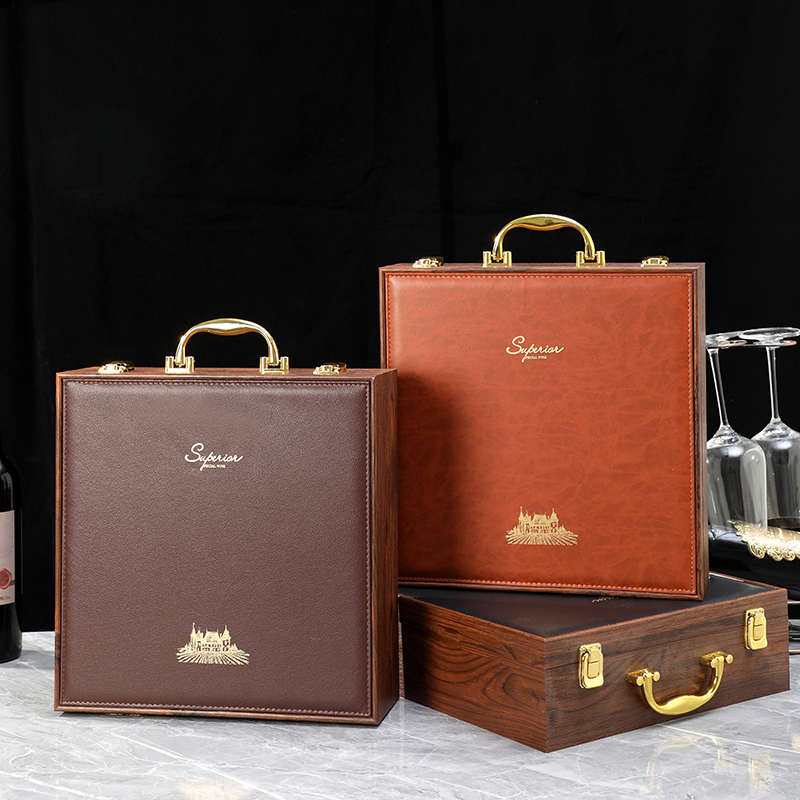 红酒包装盒礼盒两只装酒杯空盒高档葡萄酒礼品盒带杯双支装木质箱 - 图0