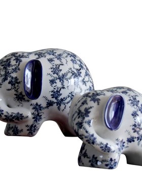中式陶瓷装饰品工艺 家居客厅电视柜青花象古典对象装饰品摆件