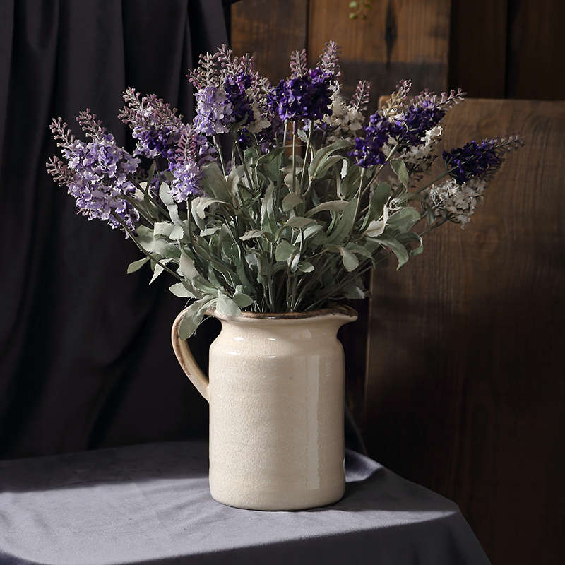 灰色小花壶瓶陶瓷民宿客栈艺术花瓶摆件客厅插花复古田园绿植干花 - 图0