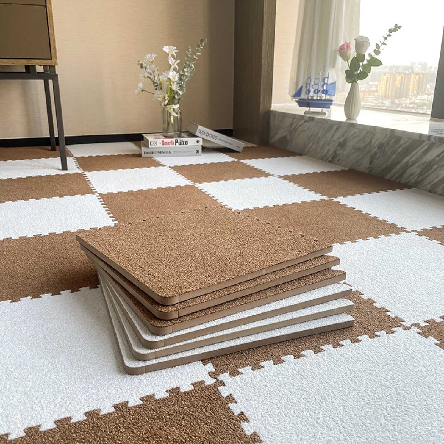 Room carpet, bedroom bedside blanket, can sit, sleep and fall, household floor mat, full spread, girl's living room splicing floor mat