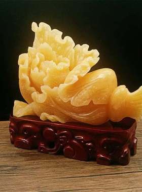 纯手工雕刻天然黄玉白菜摆件办公桌家居饰品开业客厅玄关乔迁送礼