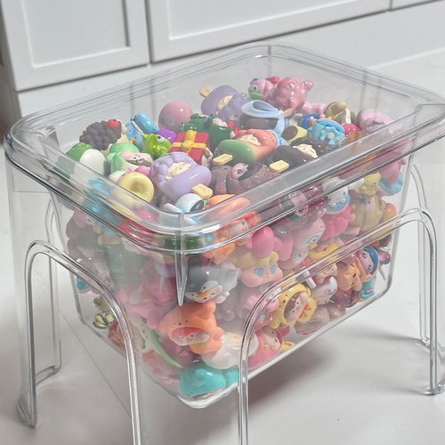 萌粒盲盒手办收纳盒透明凳子公仔玩具娃娃展示柜架客厅矮凳家用 - 图0