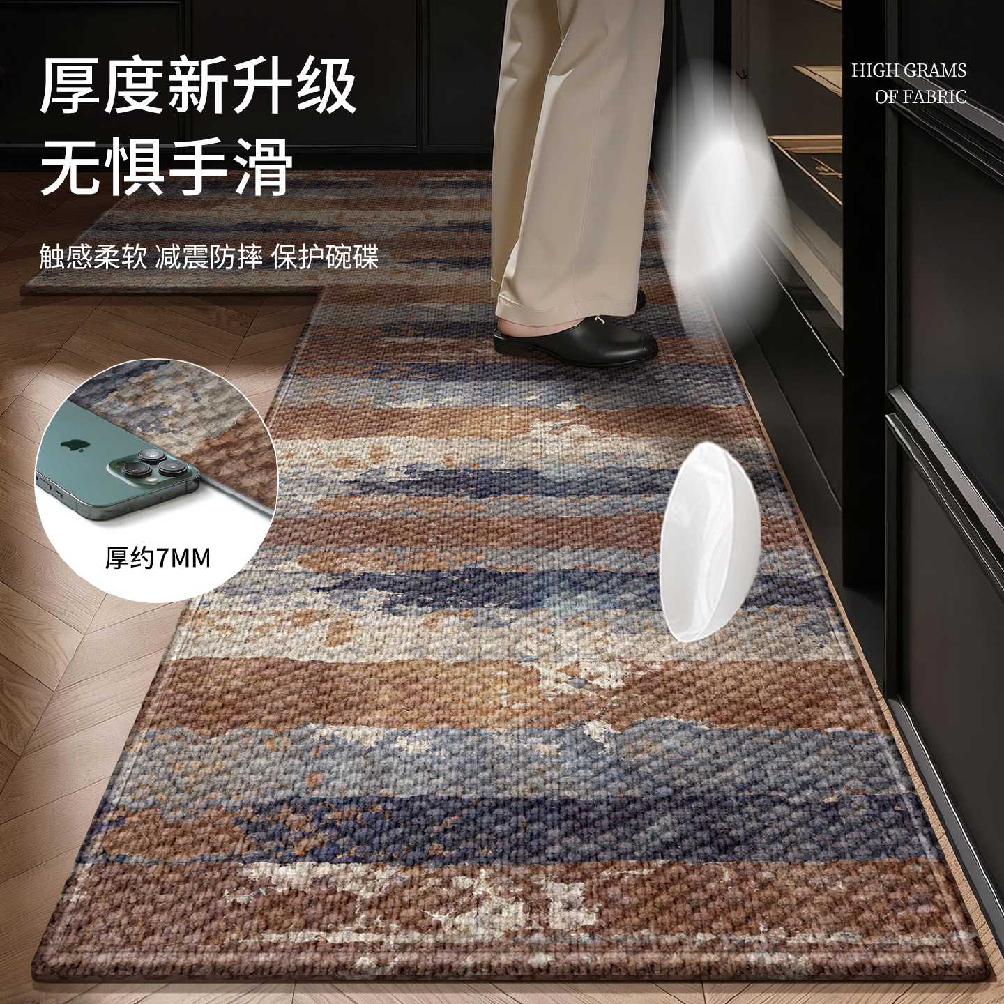Special kitchen floor mat, oil-absorbent, non-slip, wipeable and wash-free, L-shaped monolithic water-absorbent and dirt-resistant corner mat, customized carpet