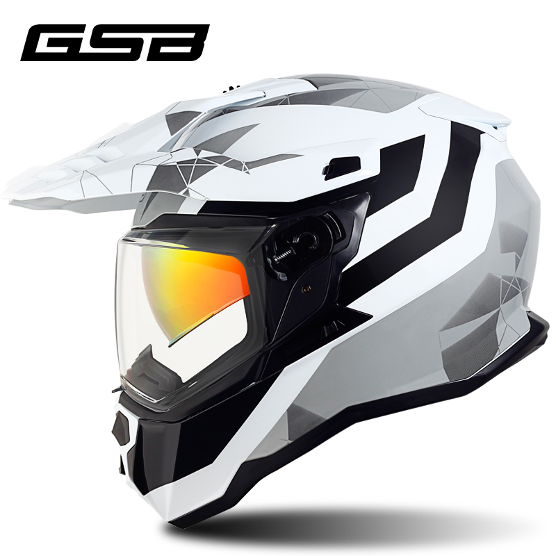 新gsb摩托车拉力盔越野盔双镜片防雾全盔头盔头灰夏季透气男安全 - 图3