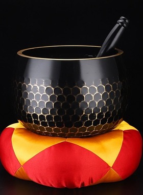 台湾铜磬铜钵大庆佛音寺院修行用品瑜伽钵盂法器黑色黄铜木鱼全套