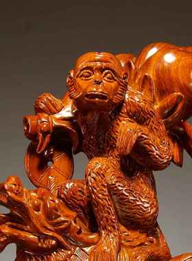 花梨木雕生肖猴子摆件龙龟满载而归家居客厅补角玄关饰红木工艺品