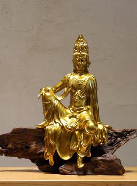 新中式家居水月自在观音菩萨客厅玄关茶室博古架鱼缸禅意佛像摆件