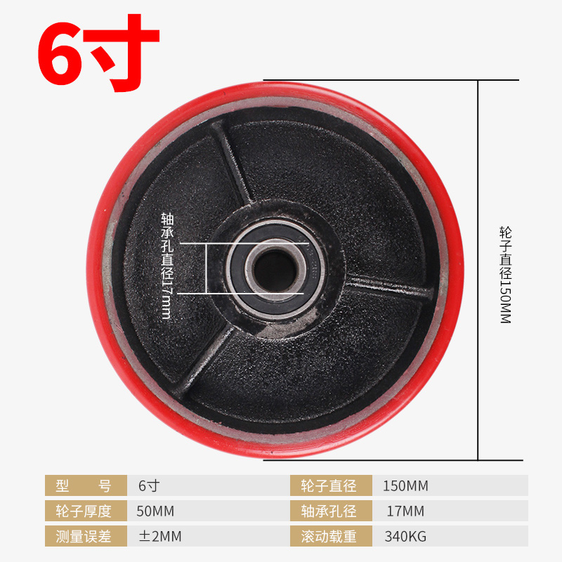 6寸聚氨酯铁芯pu单轮5寸4寸8寸手推车轮子万向脚轮重型工业轮轮片-图1