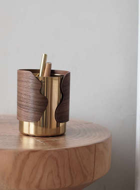 虚室杂陈新款现代创意实木手工客厅办公书房置物盒笔筒收纳摆件