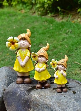 跨境新品小女孩微景观摆件客厅女孩园林居家雕像摆件花园桌面装饰