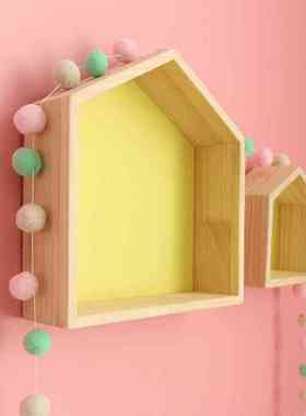 多巴胺彩色小木屋摆件墙上装饰品厨房木质房子幼儿园收纳壁挂道具