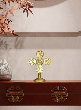 风生水起黄铜摆件上班族工位桌面招财装饰创意财源滚滚开运小风车