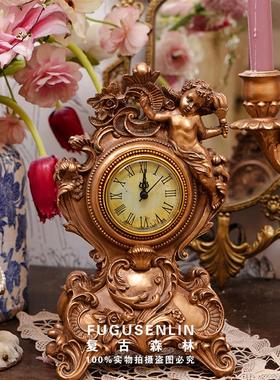 复古森林欧法式巴洛克中古怀旧钟表道具装饰树脂天使旧做浮雕摆件