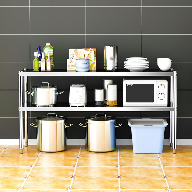 厨房落地两层餐边柜双层柜子不锈钢置物架货架桌子收纳边桌储物柜 - 图0