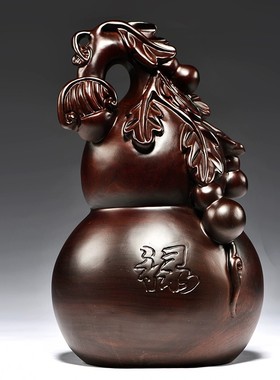 黑檀实木雕刻福禄葫芦摆件红木家居客厅电视柜玄关装饰工艺品送礼