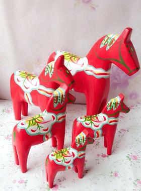 北欧原木彩绘 瑞典达拉木马木质创意招财红马家居装饰品客厅摆件