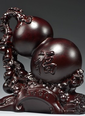 黑檀木雕五福临门葫芦摆件实木雕刻客厅装饰工艺品开业送礼品