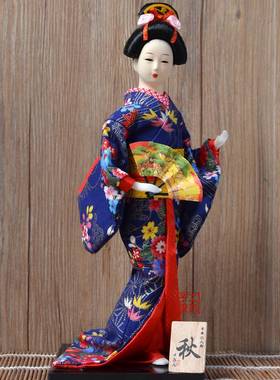 艺妓人偶12寸人形手工绢人和服娃娃木偶工艺品日料店装饰摆件