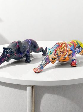 新品 创意树脂工艺品豹摆件家居办公室酒柜装饰品长颈鹿摆设家居