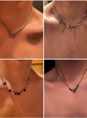 玛瑙竹节男生项链小众设计嘻哈男款颈链复古风女高级感锁骨链男士