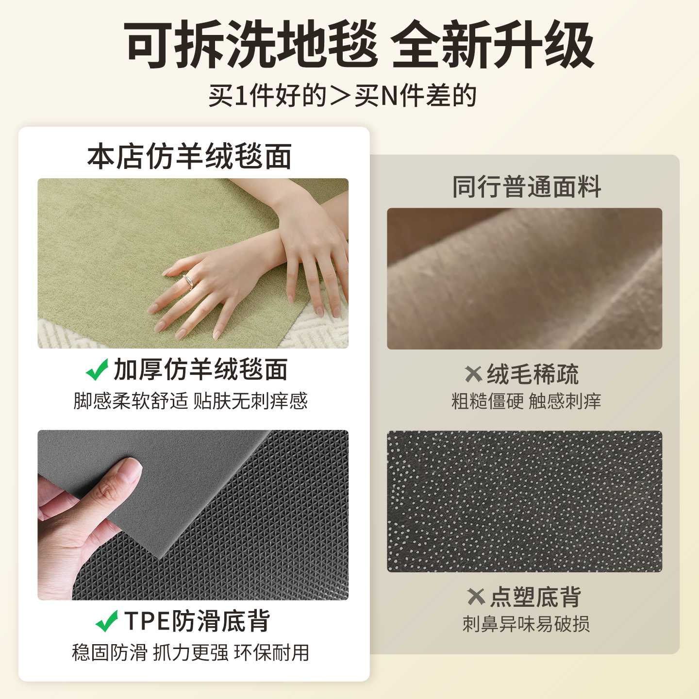 French retro double-layer removable and washable carpet for living room, high-end sofa floor mat, non-slip, easy to care for home use and machine washable