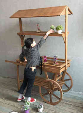 复古餐饮店服装店铺门口落地花车花架摆件吸引人庭院花园造景布置