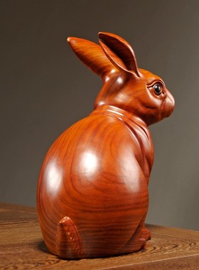 花梨木雕12生肖兔子摆件实木质动物家居客厅装饰摆设红木工艺礼品