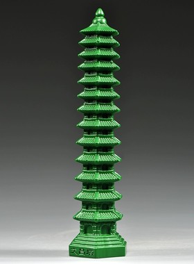 绿色木雕刻13层文昌塔摆件木头文昌塔十三层家居客厅办公室装饰品